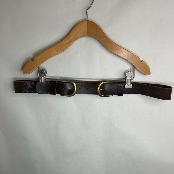 BDG M/L Belt Double Buckle Gold Tones Brown Leather - Picture 2 of 6